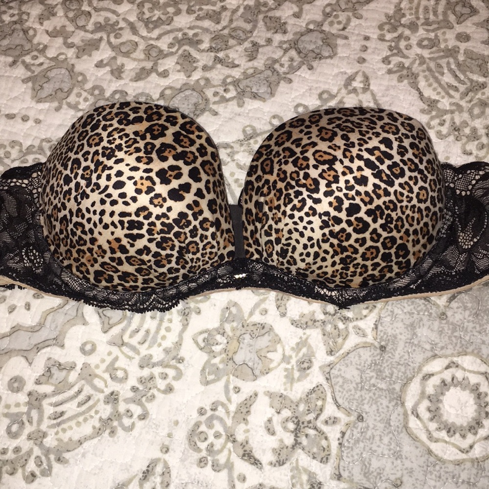 Victoria Secret cheetah print strapless bra.